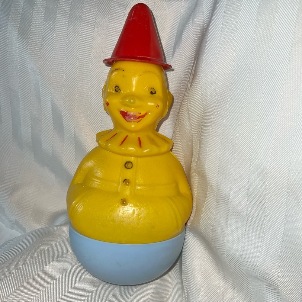 Vintage Rolly Poly style Clown 10” Coin bank - unknown details, no markings Rare